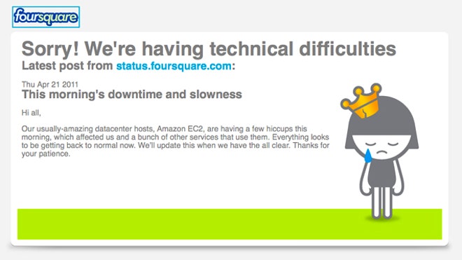 Amazon Outages take out Foursquare
